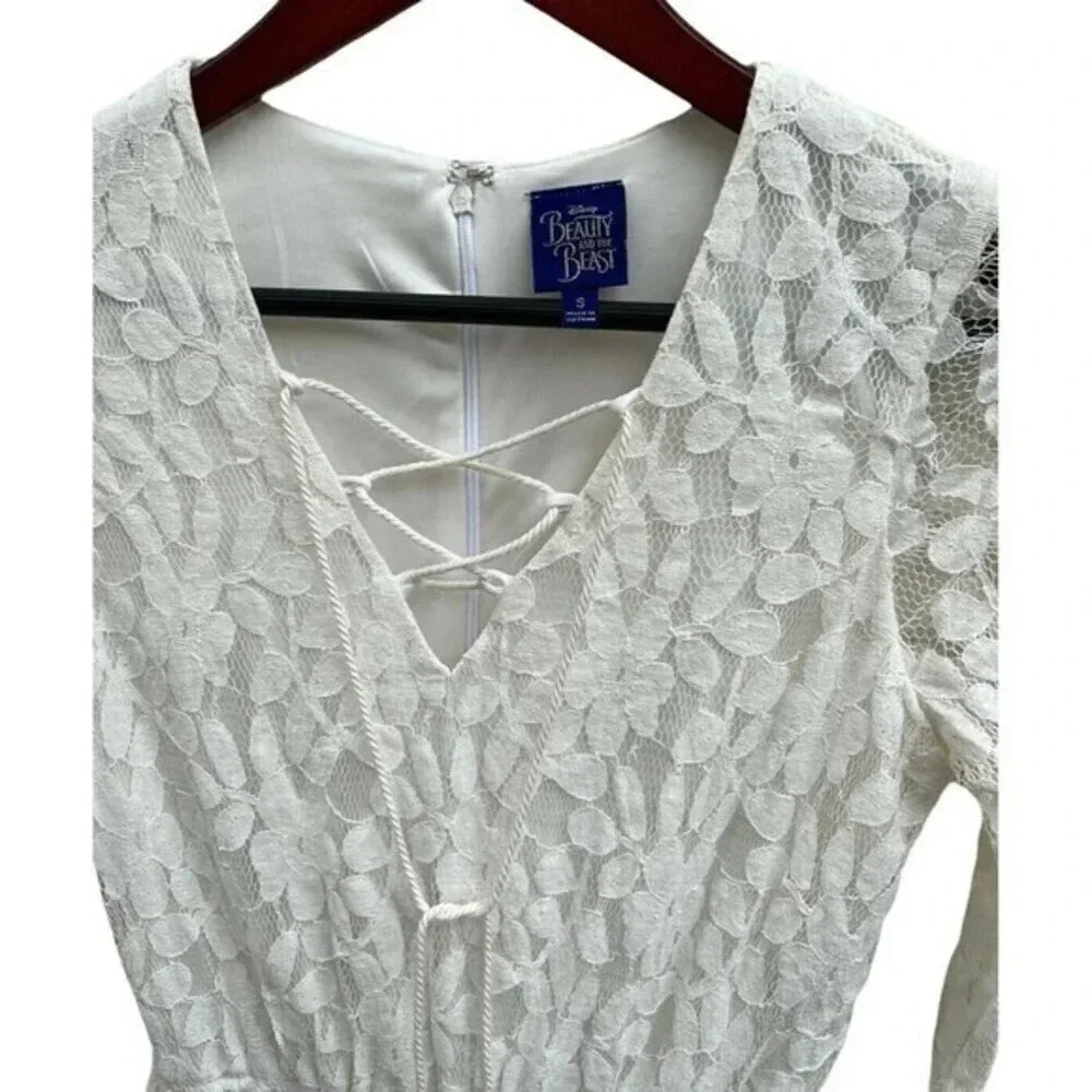 Disney Beauty And The Beast Sz‎ S Lined Romper Playsuit White Lace Bell Sleeves‍